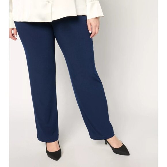 Susan Graver Pants Blue Liquid Knit Pull On Stretch Straight Leg - Picture 1 of 10